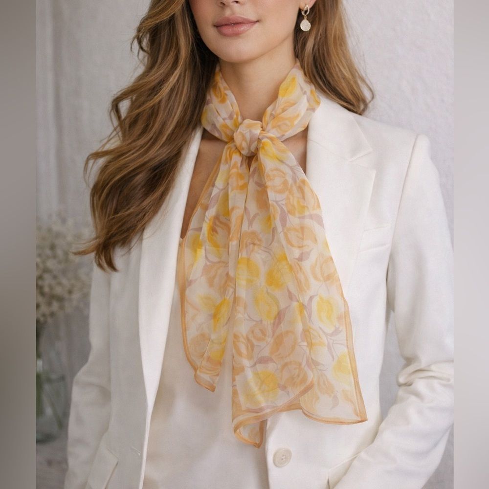 Vintage Glentex Sheer Floral Scarf Silk Blend Chiffon Oblong Wrap Shawl